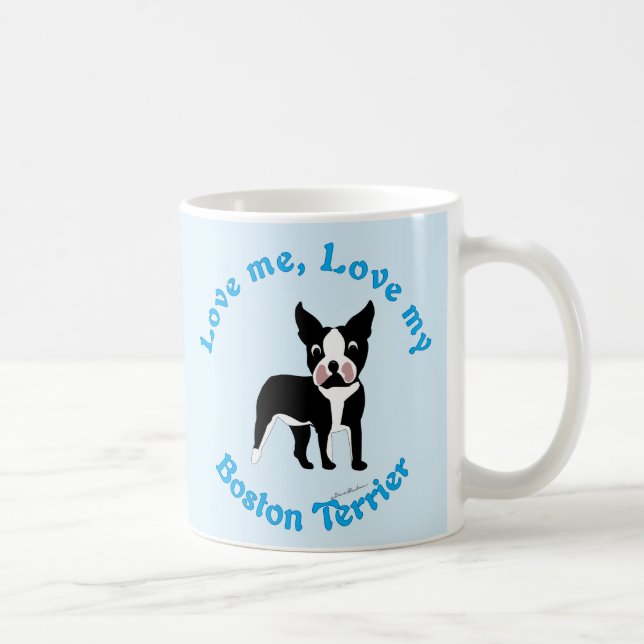 Taza De Café Ama, Ama Mi Terrier De Boston (Derecha)