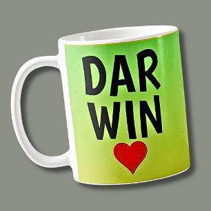 Taza De Café Ama DARWIN (o tu texto) Corazón sobre Oro Verde