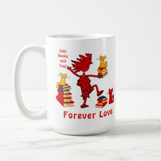 Taza De Café Ama Gatos, Libros y Amor Eterno