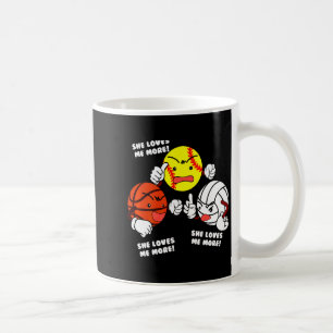 Taza De Café Ama más camiseta de softball baloncesto voleibol