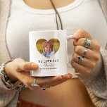 Taza De Café Ama tu tía Corazón foto<br><div class="desc">La taza de café personalizada con 2 fotos familiares en forma de corazón lindo,  las palabras "te queremos tía" y los nombres de los niños. ¡Se puede cambiar a cualquier relación!</div>