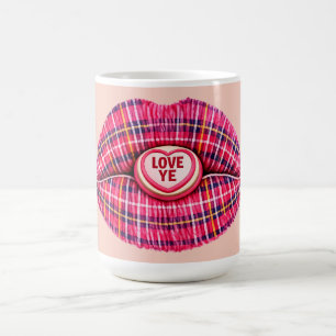 Taza De Café Amad Escocés Besos Labios Tartán Escocia rosa