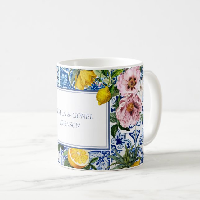 Taza De Café Amalfi Coast Lemon Tiles Italia | Su nombre (Anverso derecho)