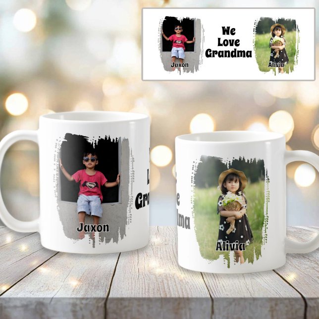 Taza De Café Amamos a la abuela completamente Personalizable do (We Love Grandma Fully Customizable 2 Photo Coffee Mug)