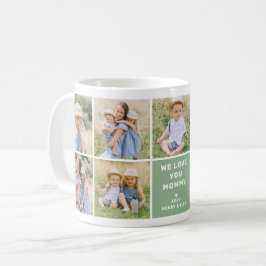 Taza De Café Amamos a Mamá Collage de Fotos Moderno Verde