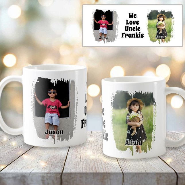 Taza De Café Amamos a nuestro tío por completo Personalizable d (We Love Our Uncle Fully Customizable Two Photo Coffee Mug
)