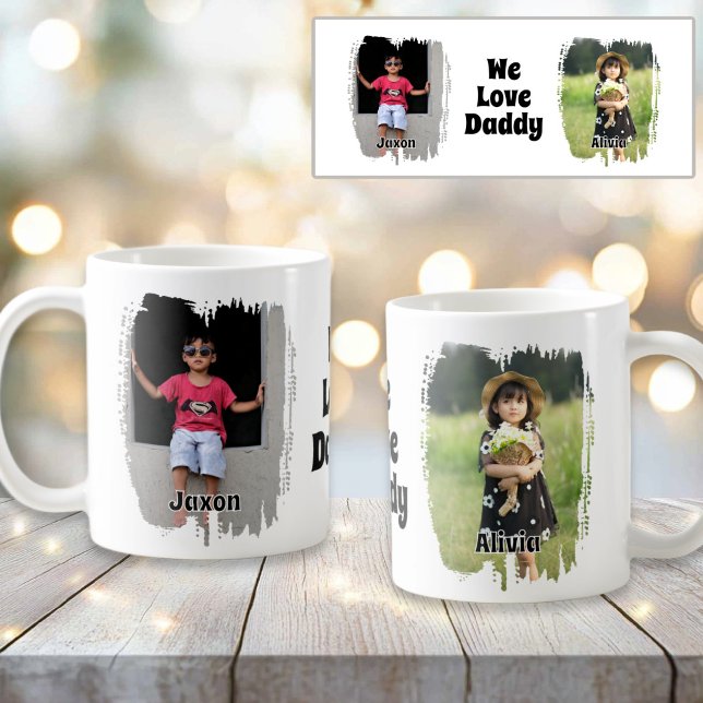 Taza De Café Amamos a papá Personalizable completo dos foto (We Love Daddy Fully Customizable 2 photo coffee mug)
