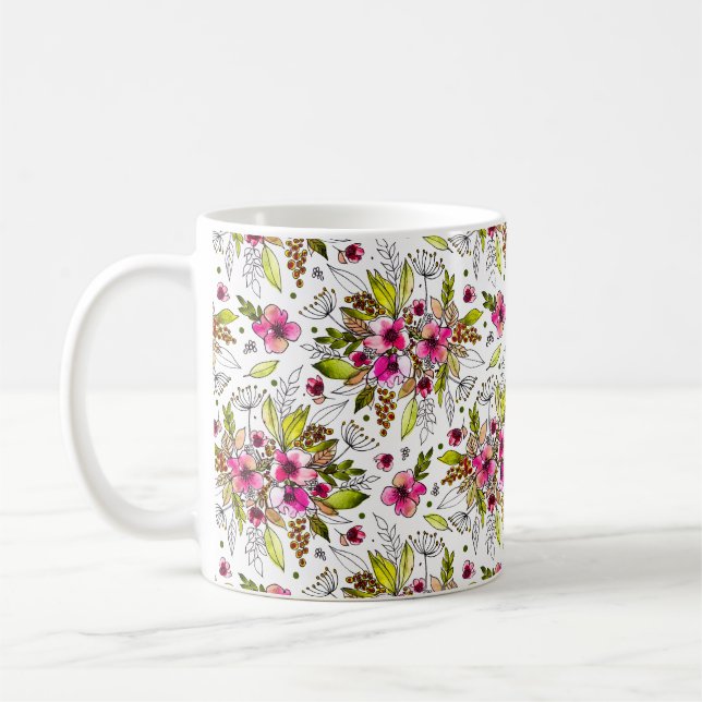 Taza De Café Amanda Sketree Floral acuática rosa y verde (Izquierda)