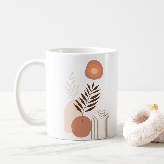 Taza De Café Amanecer Botánico Moderno | Vibraciones Positivas  (Con donut)