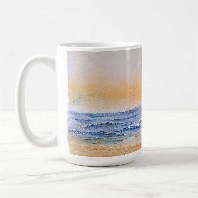 Taza De Café Amanecer costero - Pintado de la capa marina acuát (Izquierda)