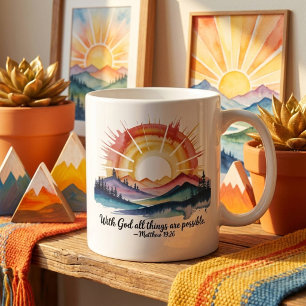 Taza De Café Amanecer en la Montaña en Acuarela Versículo Bíbli
