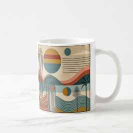 Taza De Café Amanecer en la playa de arte moderno de mediados d