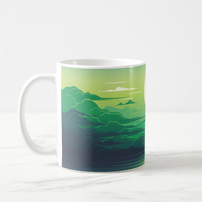 Taza De Café Amanecer en ropa de ilustracion marino, arte, bell (Izquierda)