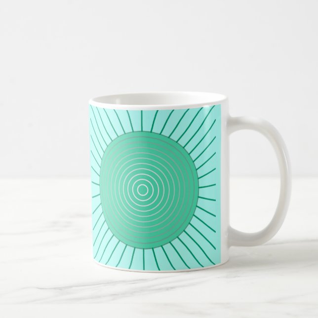Taza De Café Amanecer geométrico moderno - Verde acuático y mar (Derecha)