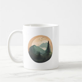 Taza De Café Amanecer sobre picos: Una tranquila escena de mont