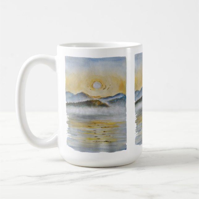 Taza De Café Amanecer veraniego sobre montañas y lago Misty - W (Izquierda)