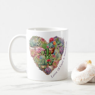 Taza De Café Amante De Cacti Y Suculentos En Forma De Corazón