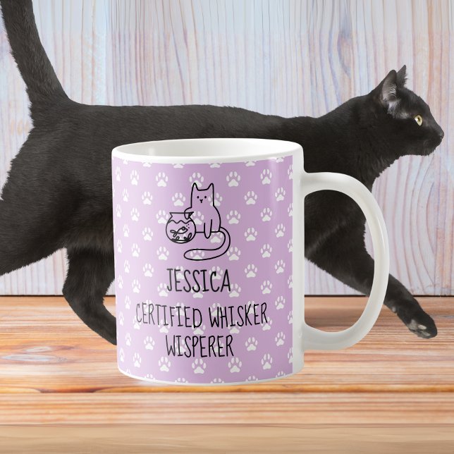 Taza De Café Amante de gato personalizado de Whisker Whisperer  (Certified Whisker Whisperer Personalized Cat Lover Coffee Mug)