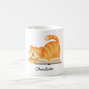Taza De Café Amante de gatos lindos y libros personalizado