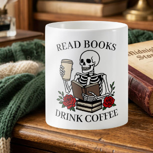 Taza De Café Amante de Libros Bebe Café Esqueleto Divertido Ama
