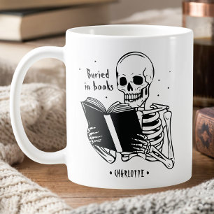 Taza De Café Amante de libros esqueleto cita de libros enterrad