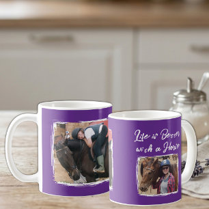 Taza De Café Amante de los caballos 2 foto blanco morado