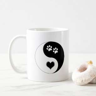 Taza De Café Amante de Perros Corazón Yin Yang y Huellas de Pat