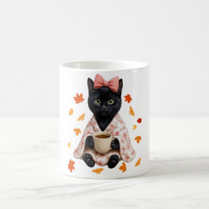 Taza De Café Amante del café de gato negro Flor de cerezo de ot