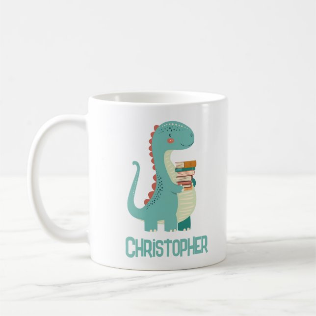 Taza De Café Amante del libro de dinosaurios adorable con nombr (Izquierda)