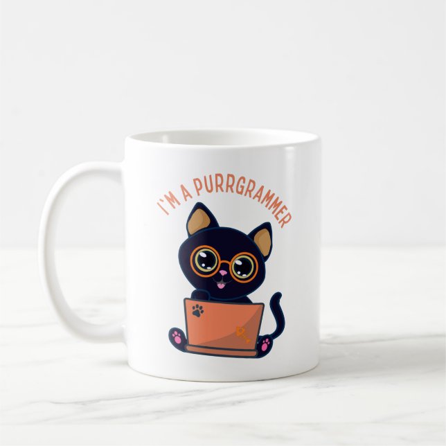 Taza De Café Amantes de los gatos soy un programador con ronron (Izquierda)