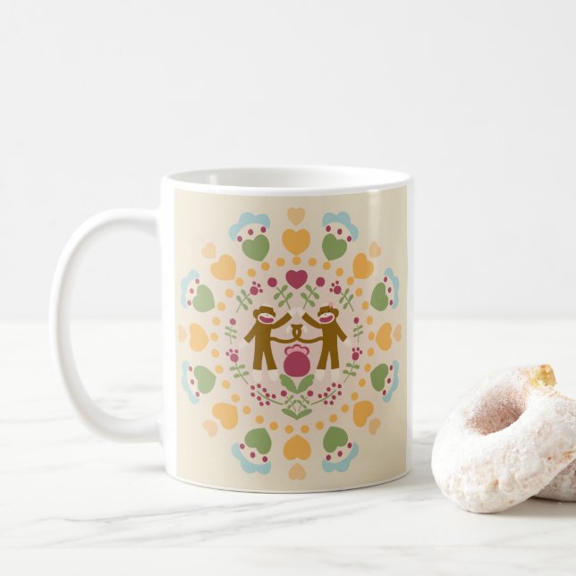 Taza De Café Amantes de los monos en un café del jardín popular (Con donut)