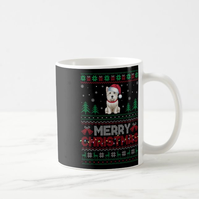 Taza De Café Amantes de los perros Westie Santa Hat Iluminación (Derecha)