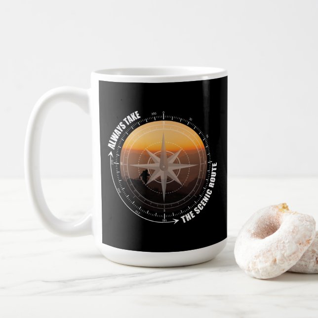 Taza De Café Amantes de Senderismo Siempre Toman la Ruta Escéni (Con donut)