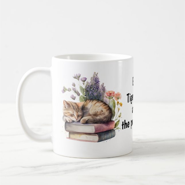 Taza De Café Amantes del libro personalizado, amante del gato y (Izquierda)