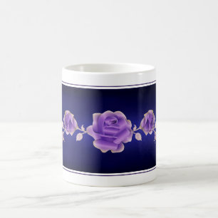 Taza De Café Amantes del Rosa diseñan Rosa morado sobre azul m
