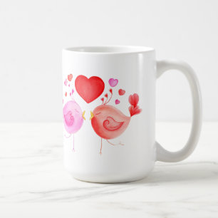 Taza De Café Amantes pájaros poemas rosados personalizados vale