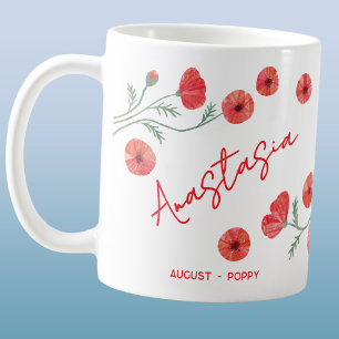 Taza De Café Amapola de cumpleaños de agosto con nombre persona