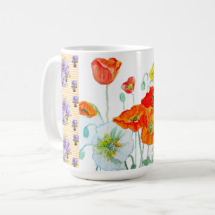 Taza De Café Amapola Naranja Roja Flor de Acuarela Pintura de M