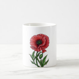 Taza De Café Amapola roja, acuarela y tinta