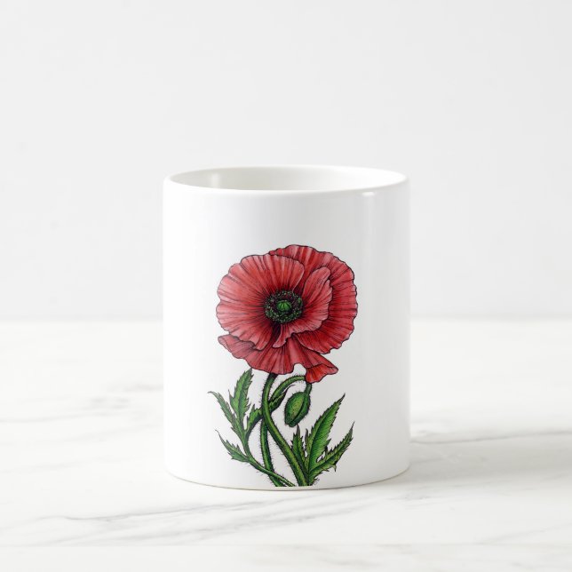 Taza De Café Amapola roja, acuarela y tinta (Centro)