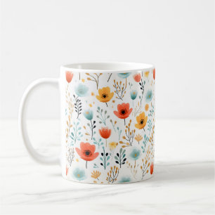 Taza De Café Amapolas Coloridas Patrón Floral