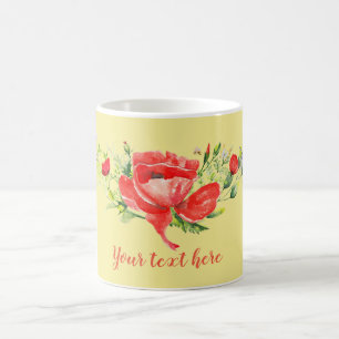 Taza De Café Amapolas Rojas Acuarela Personalizadas