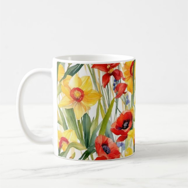 Taza De Café Amapolas y narcisos arte alegre (Izquierda)