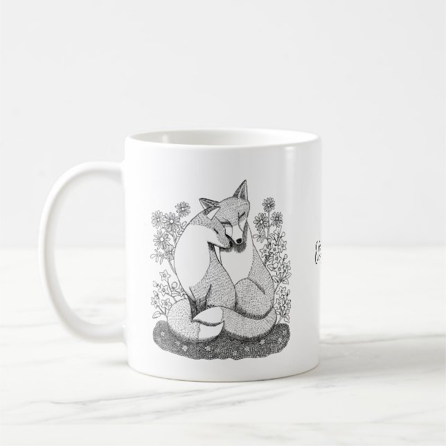 Taza De Café Amar a la pareja de Fox acurrucarse a la tinta dib (Izquierda)