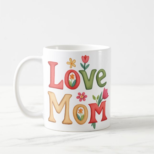 Taza De Café Amar a mamá Mensajes de texto con flores (Izquierda)