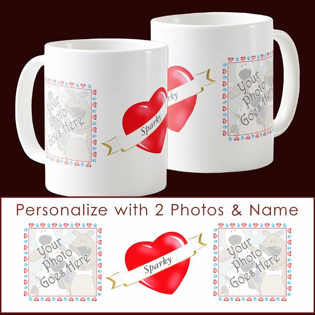 Taza De Café Amar a tu perro Personalizado de plantillas de fot (Love Your Dog Personalized Photo Templates Custom Coffee Mug for 2 photos and your pet's name.)