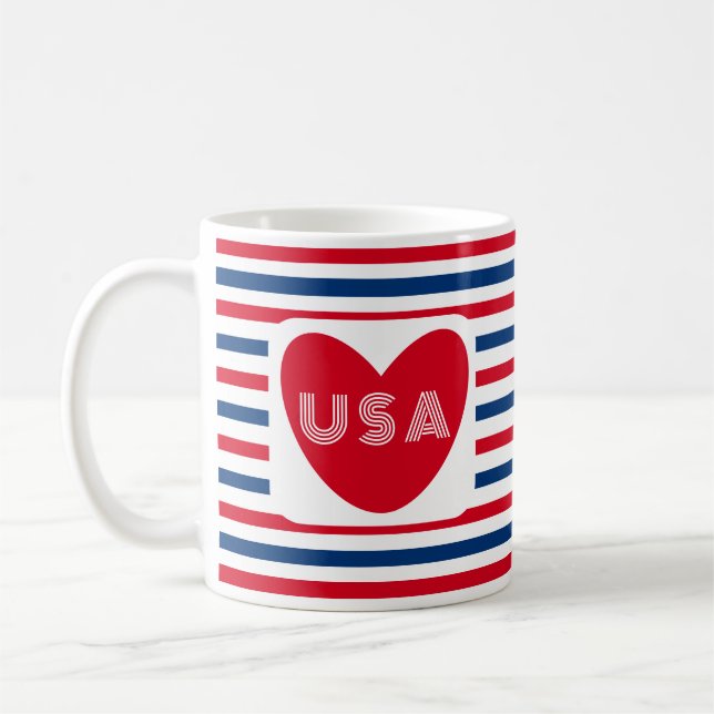 Taza De Café Amar el corazón divertido patriótico rojo blanco a (Izquierda)