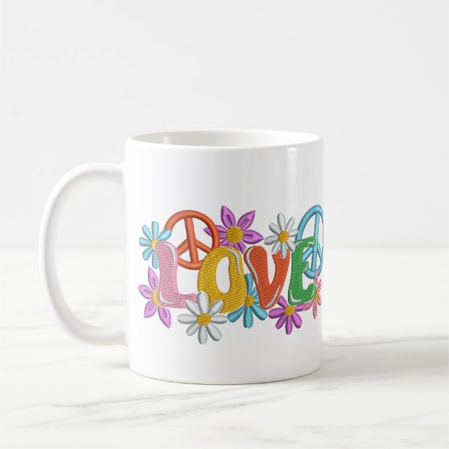 Taza De Café Amar el poder de las flores de la paz hippie (Izquierda)