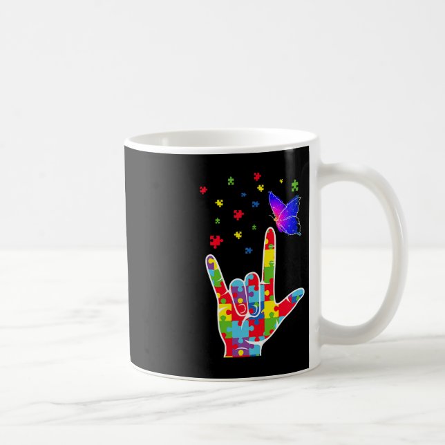 Taza De Café Amar el Rótulo ASL Idioma rompecabezas Autismo mar (Derecha)