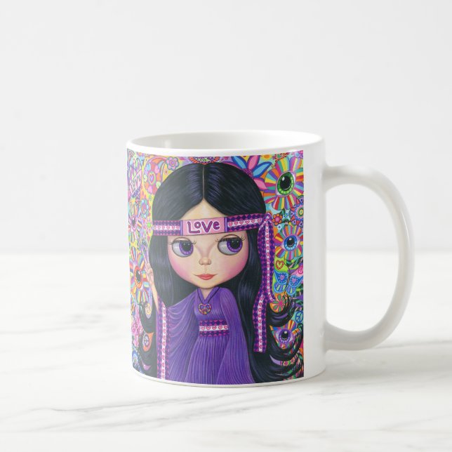 Taza De Café Amar el símbolo de paz infantil de la flor hippie  (Derecha)